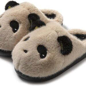 Panda Plush Animal Slippers Women Men Cozy Indoor Outdoor Non-Slip Grip